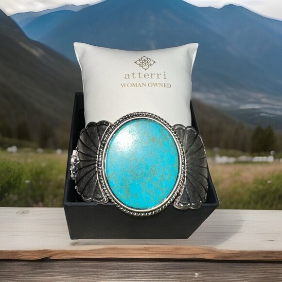 Blue Turquoise Silver Western Southwest Stretch Bracelet Ranch Wear Cowgirl - Picture 2 of 16